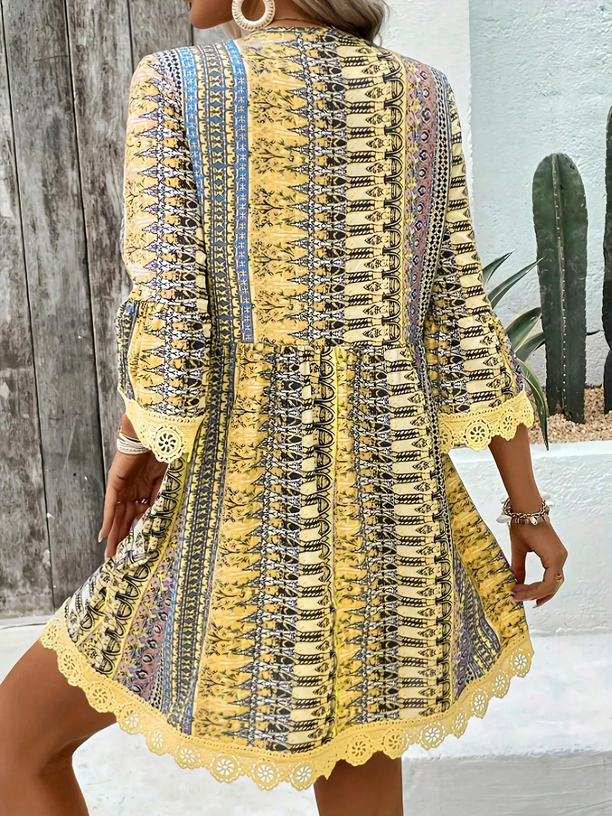 Printed V-neck A-line Dress (2)