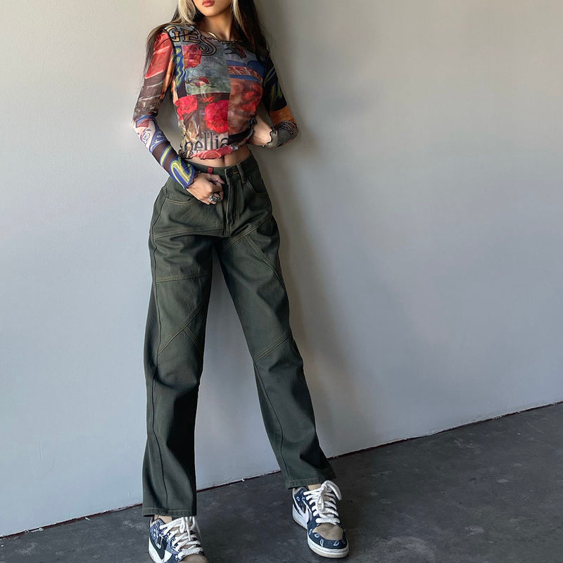 Olive Green Straight Denim High Street Cross Jeans photo 4
