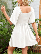 Smocked Back Knotted Flutter Sleeve Dress (2)