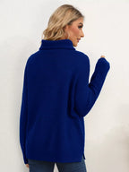 Slit Turtleneck Dropped Shoulder Sweater (26)