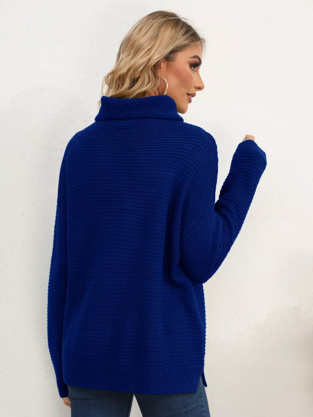 Slit Turtleneck Dropped Shoulder Sweater (26)