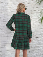 Ruffle Hem Plaid Button Down Long Sleeve Dress (16)
