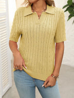 Cable Knit Johnny Collar Half Sleeve Sweater (18)