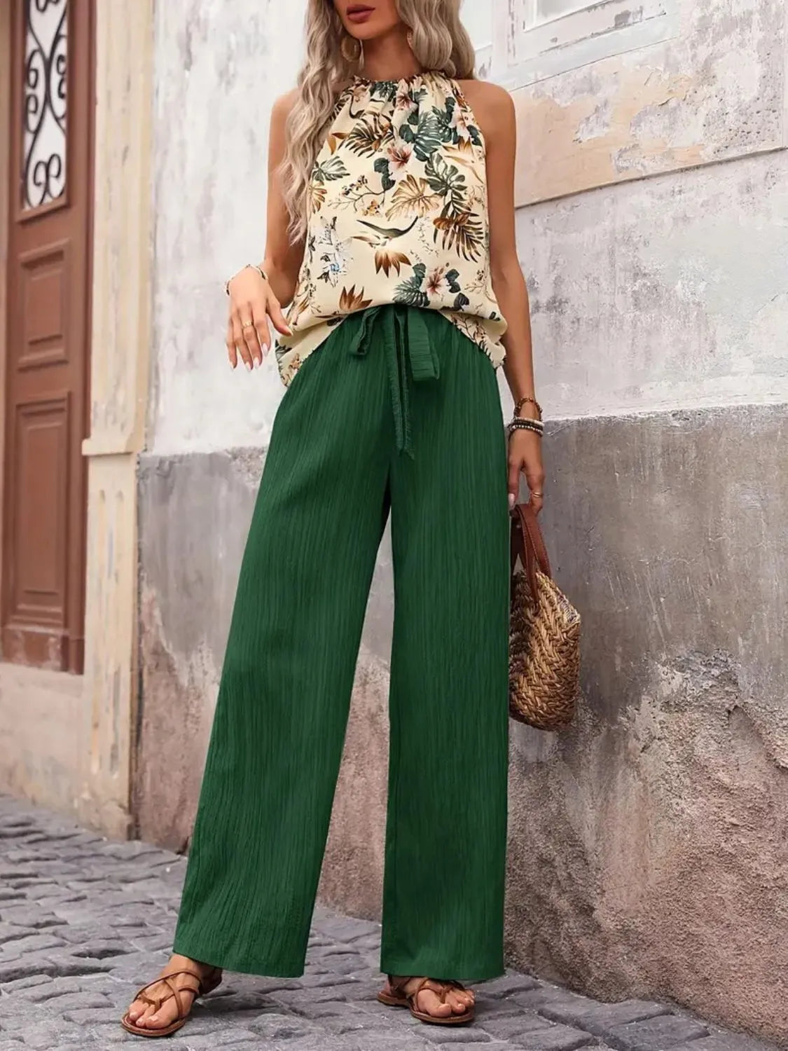 Printed Tank Top Wide Leg Pants Set (4)
