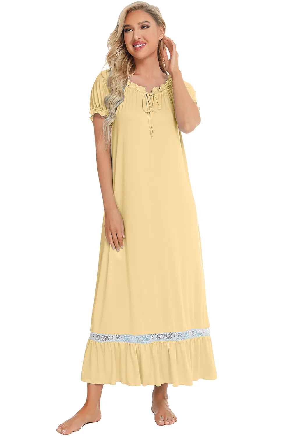 Lace Detail Short Sleeve Lounge Dress (21)