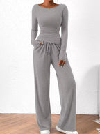 Long Sleeve Top Wide Leg Pants Set (26)