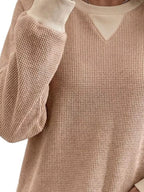 Waffle Knit Crew Neck Long Sleeve Sweatshirt (12)