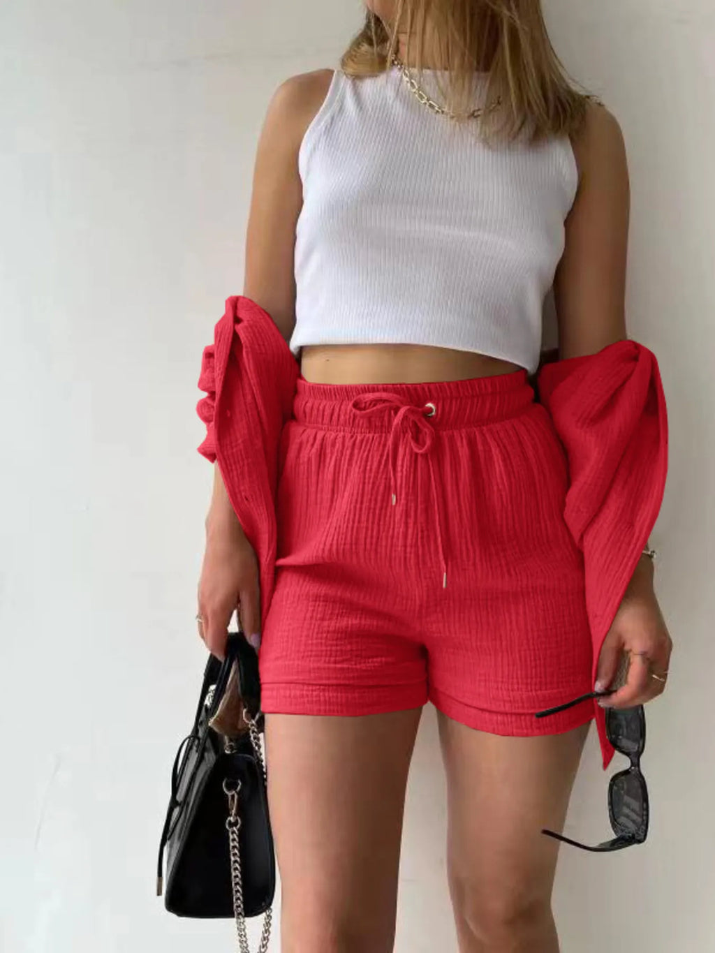 Button Up Shirt Shorts Set (29)