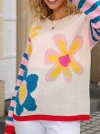 Floral Striped Crew Neck Sweater (17)