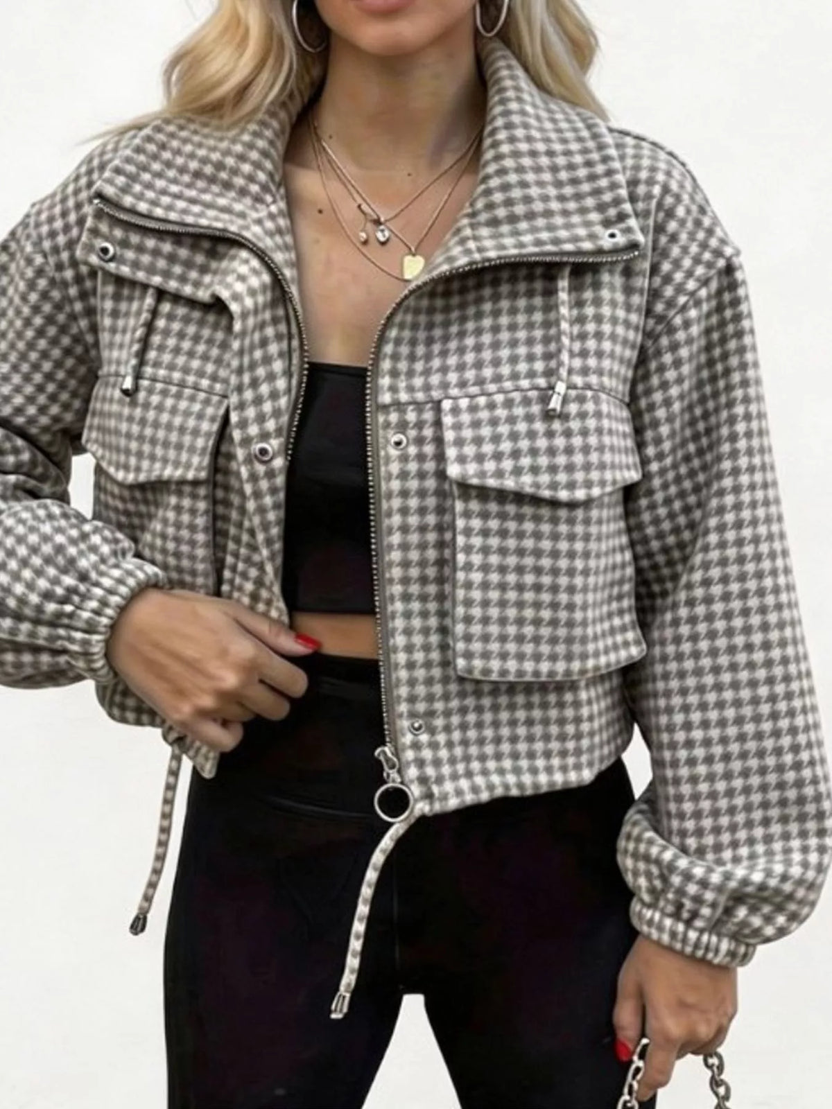 Plaid Cropped Zip-up Jacket (12)