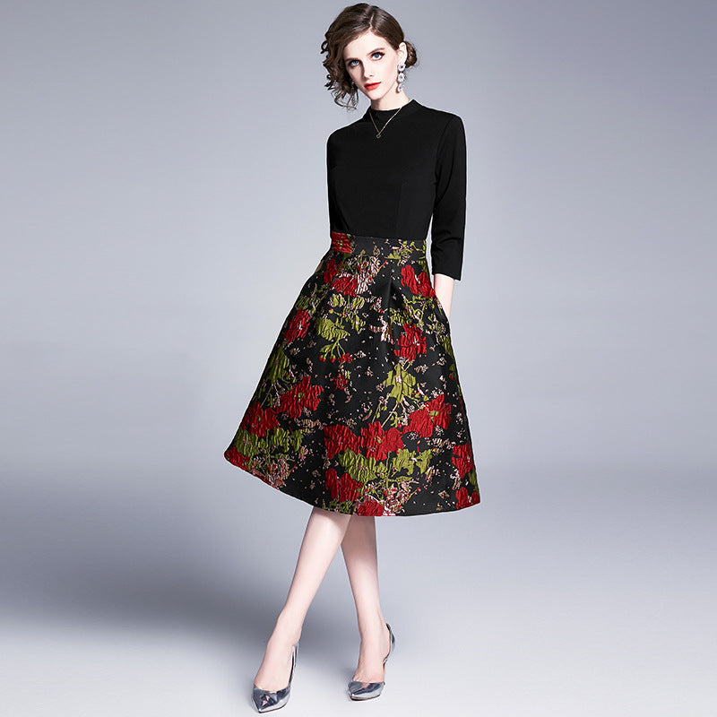 Jacquard Stitching Large Swing Dress photo 3