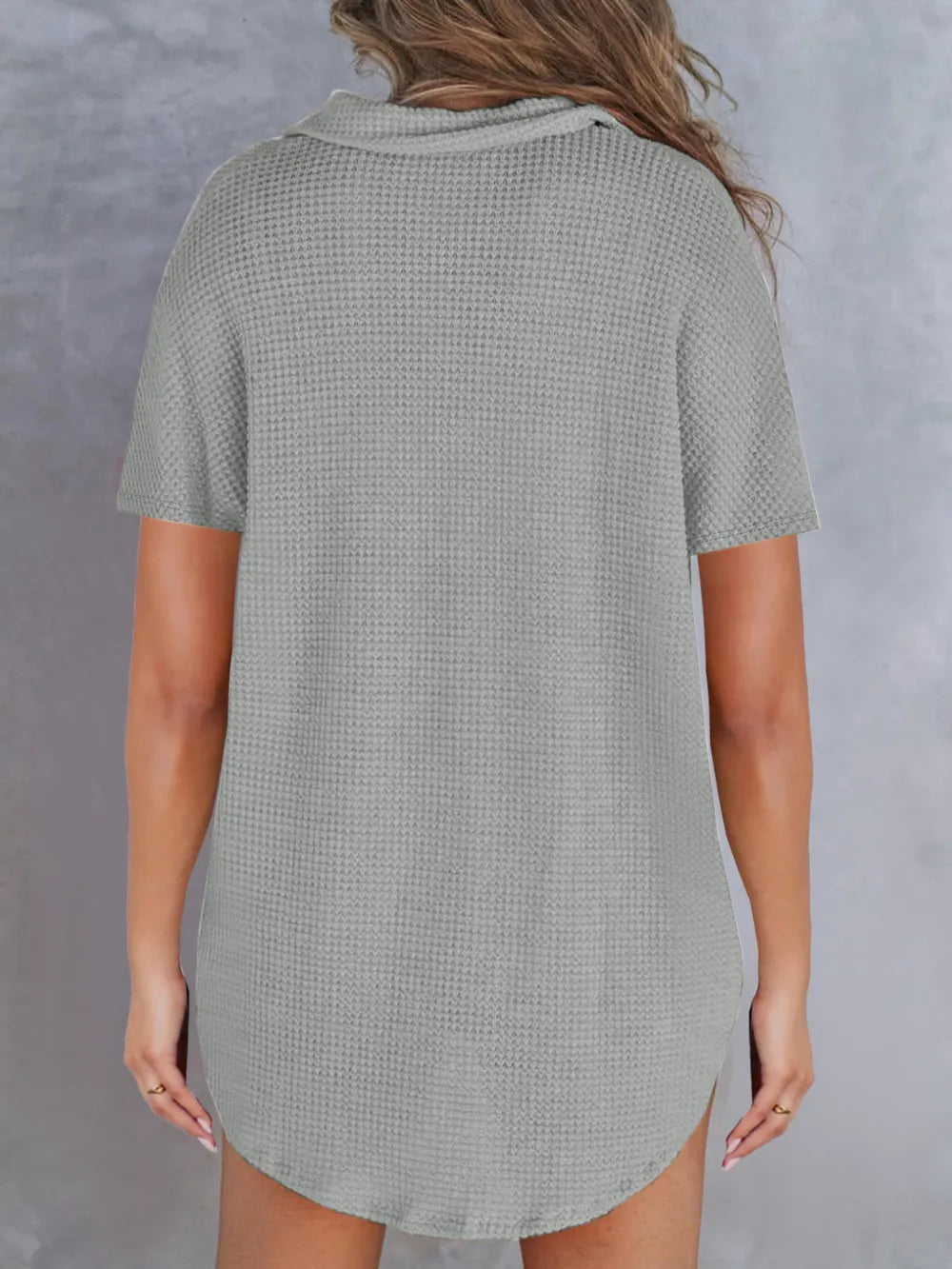 Waffle-knit Short Sleeve Polo Shirt (17)