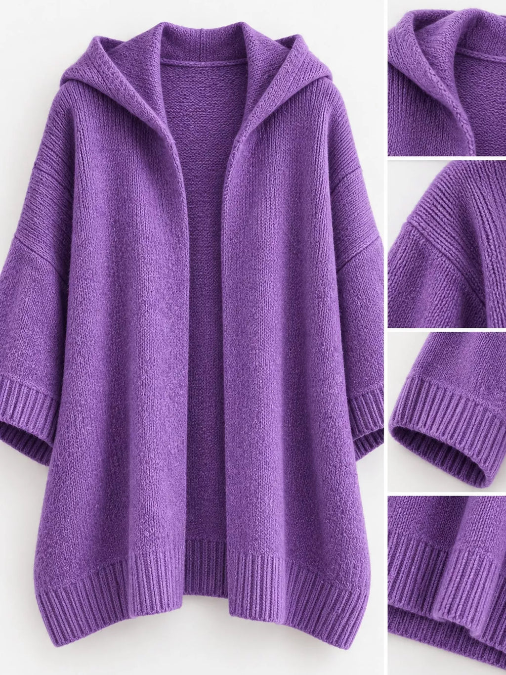 Full Size Hooded Open-front Knit Cardigan Plus (15)
