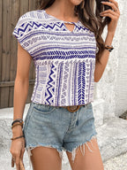 Geometric Print Short Sleeve Blouse (19)