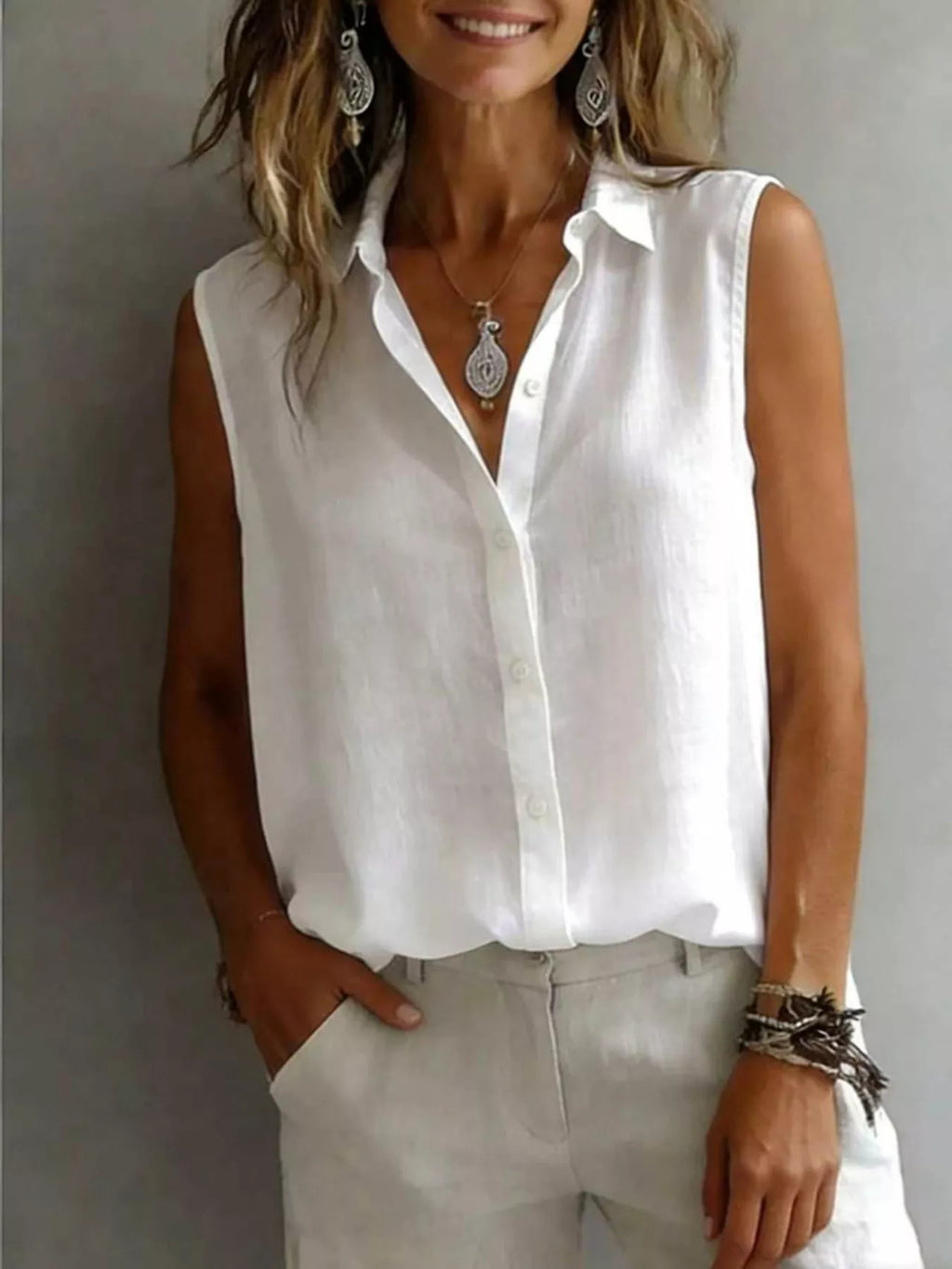 Sleeveless Button-down Shirt (12)