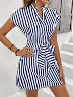 Striped Tie Waist Mini Dress (2)