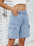 High Waist Denim Shorts Cargo Pockets