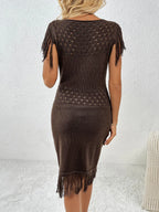 Fringe Openwork Boat Neck Knit Dress (8)