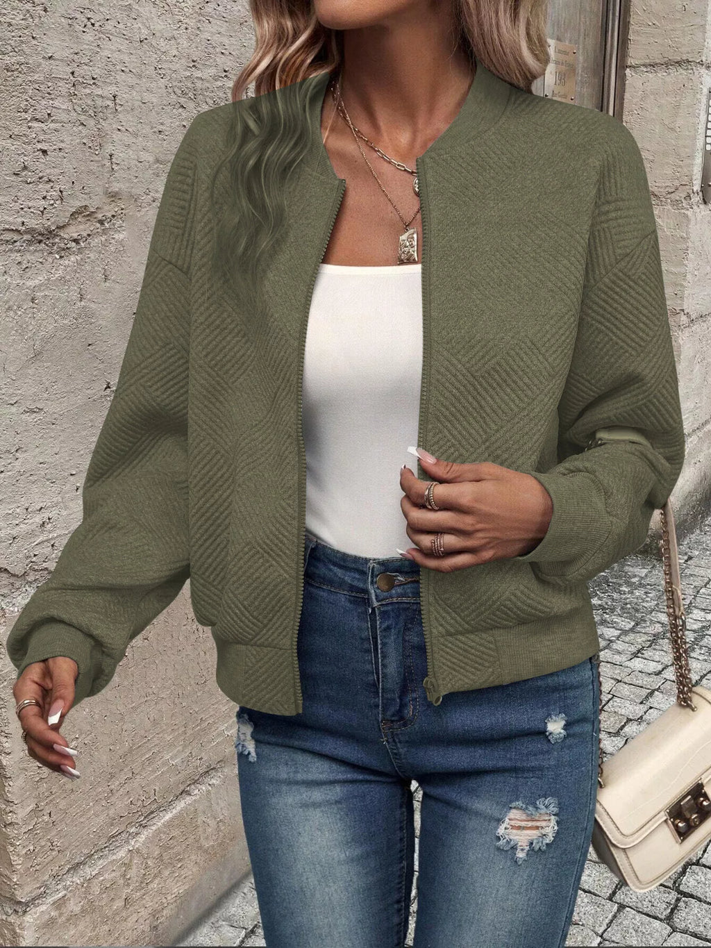 Texture Zip-up Bomber Jacket (9)
