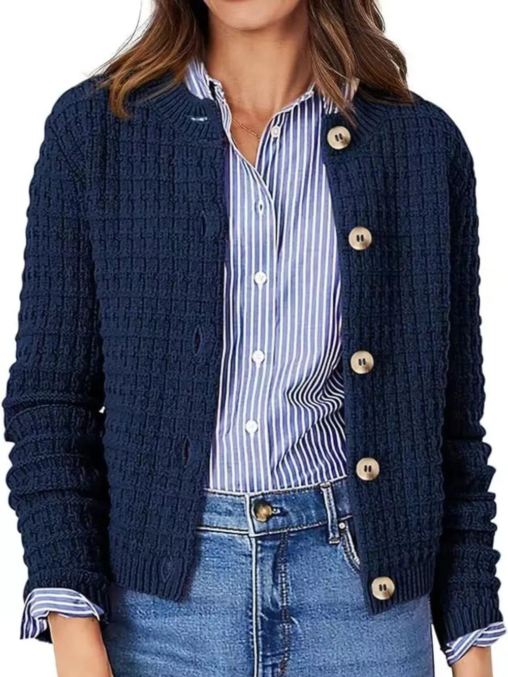 Button Up Round Neck Long Sleeve Cardigan (5)