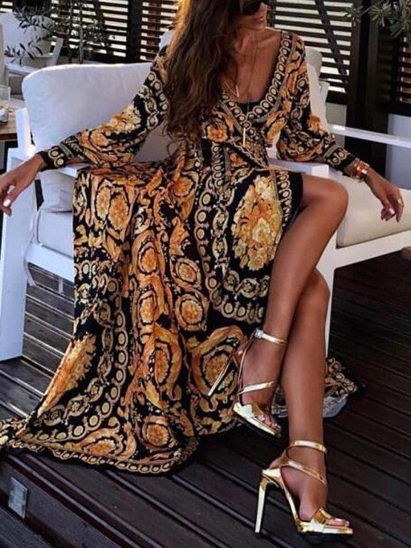 Vintage V-neck Pullover Print Dress photo 6