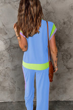 Contrast Round Neck Top Pants Set (3)