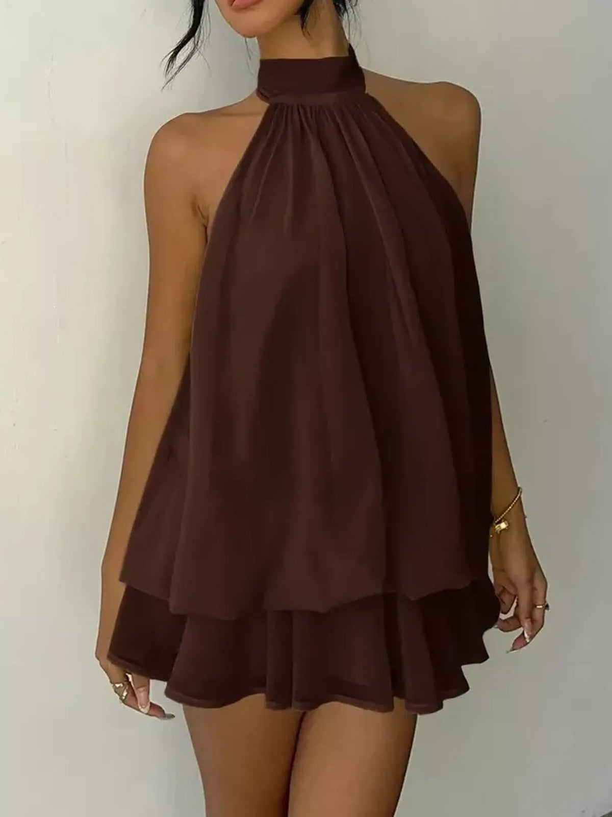 Halter Neck Chiffon Mini Dress (6)
