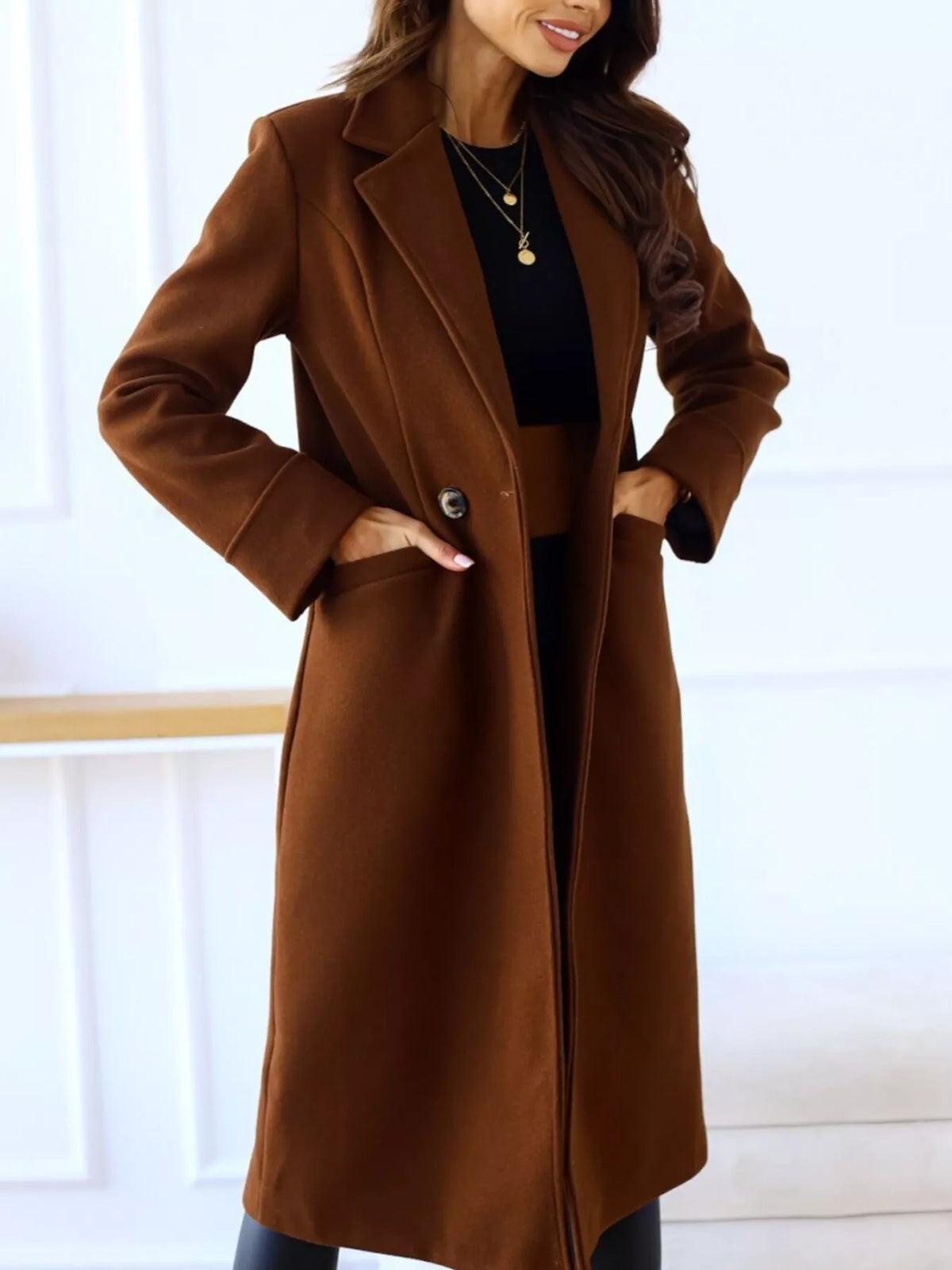 Lapel Collar Wool Blend Overcoat (10)