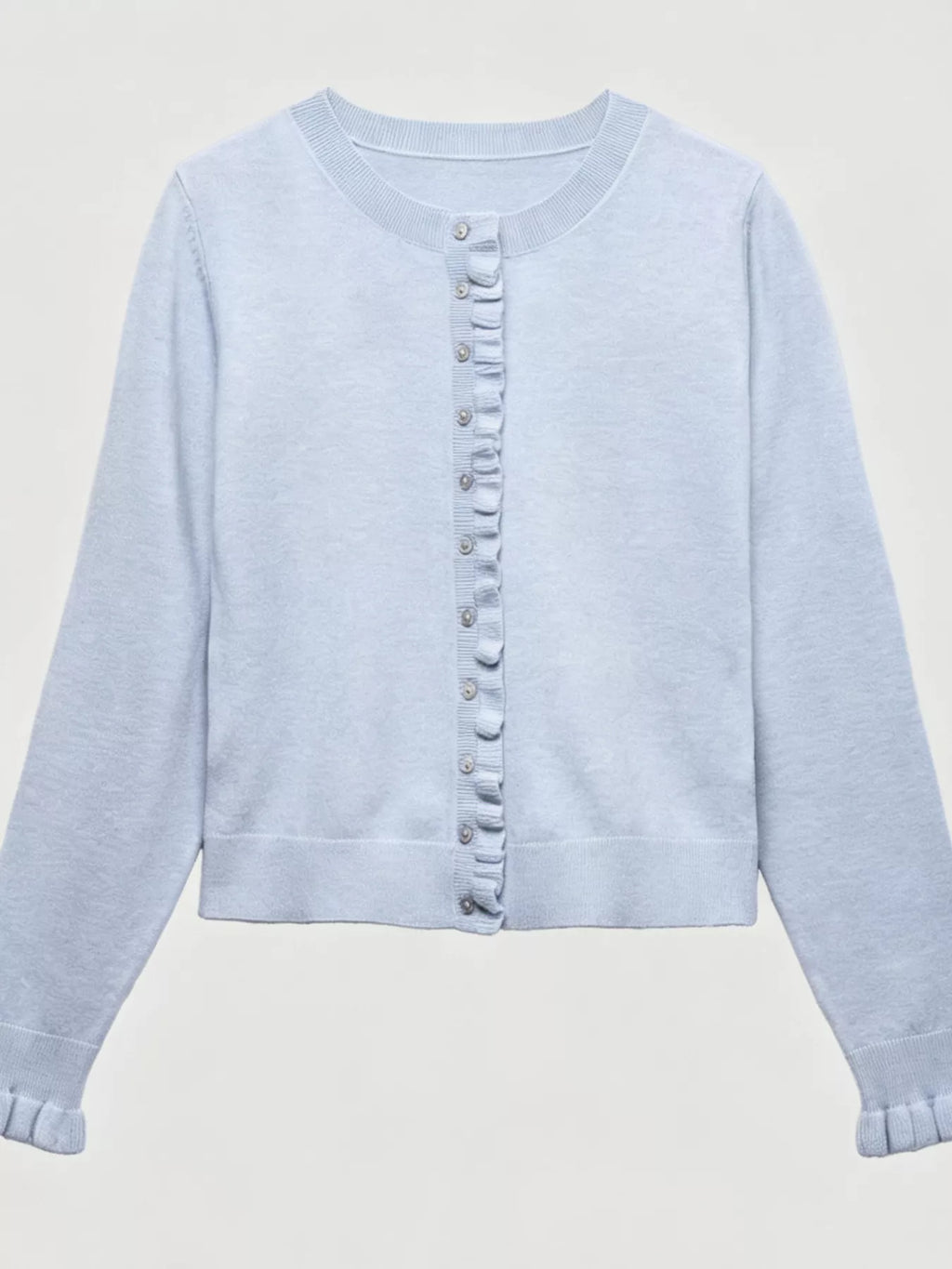 Ruffle-trimmed Button-down Knit Cardigan (14)