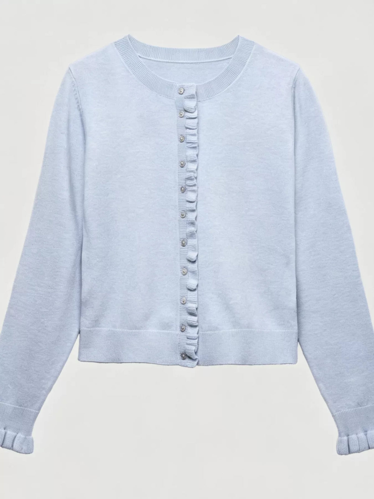 Ruffle-trimmed Button-down Knit Cardigan (14)
