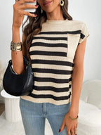 Striped Mock Neck Cap Sleeve Knit Top (18)