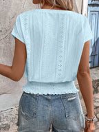 Eyelet V-neck Short Sleeve Blouse (2)