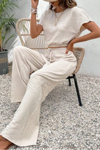 Round Neck Short Sleeve Top Pants Set (4)