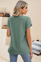 Eyelet V-neck Petal Sleeve T-shirt (20)