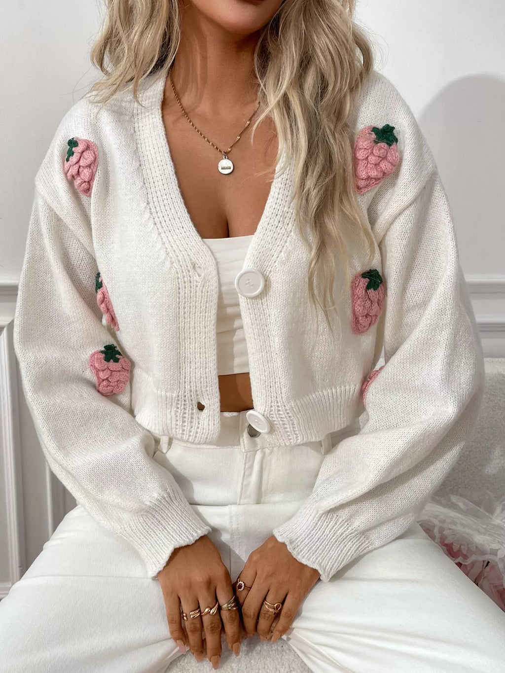 Strawberry Cropped Button-up Cardigan (2)