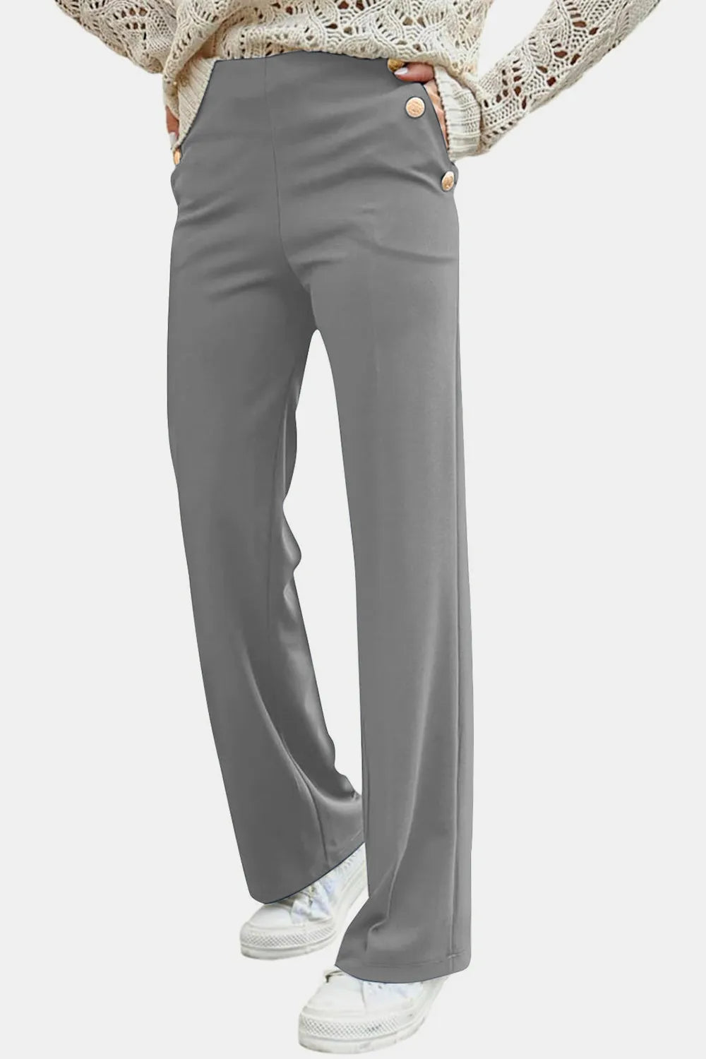 Decorative Button High Rise Pants (16)