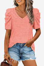 V-neck Puff Sleeve Tee (7)