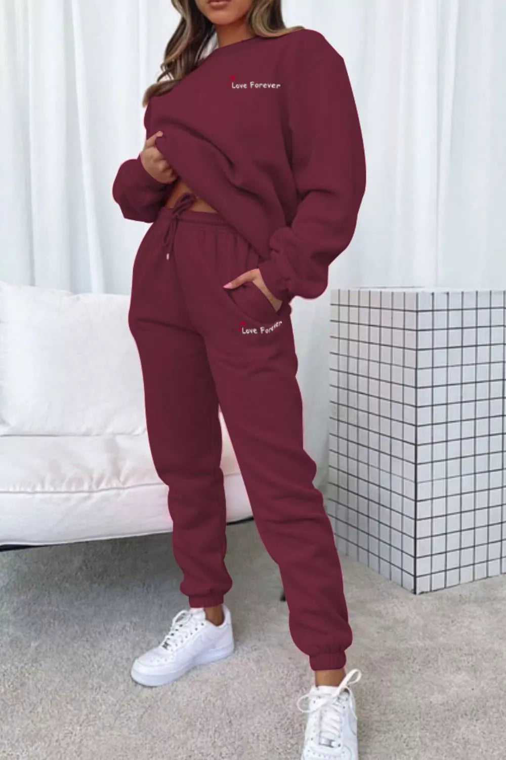 Round Neck Sweatshirt Joggers Set (34)
