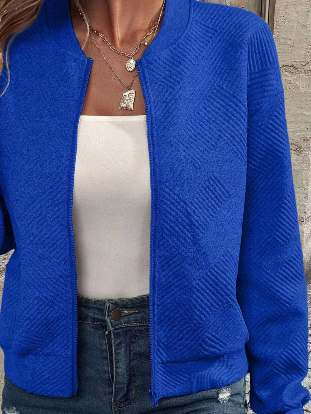 Texture Zip-up Bomber Jacket (26)