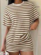Striped Round Neck Top Shorts Set (2)
