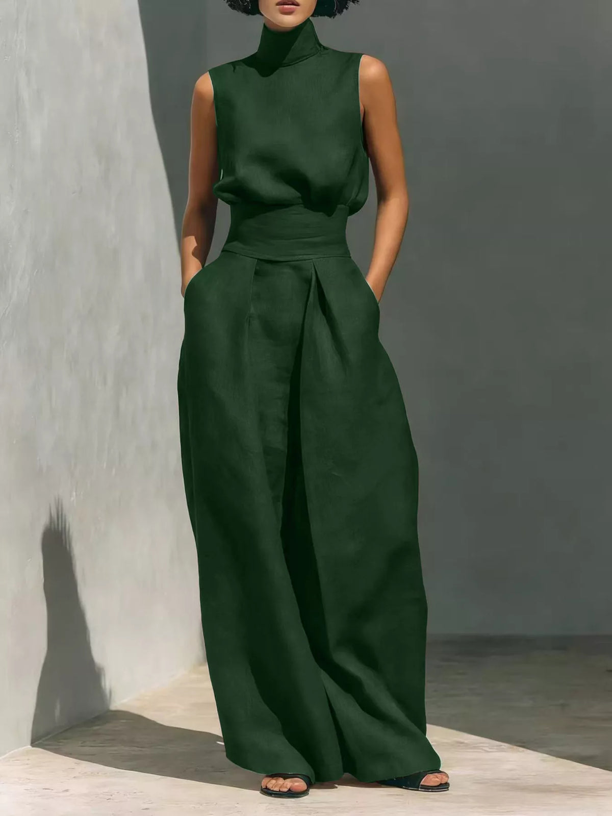 Full Size Sleeveless Wide-leg Jumpsuit Smocked Waist Plus (18)