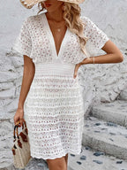 Openwork Plunge Short Sleeve Cover-up Dress (13)