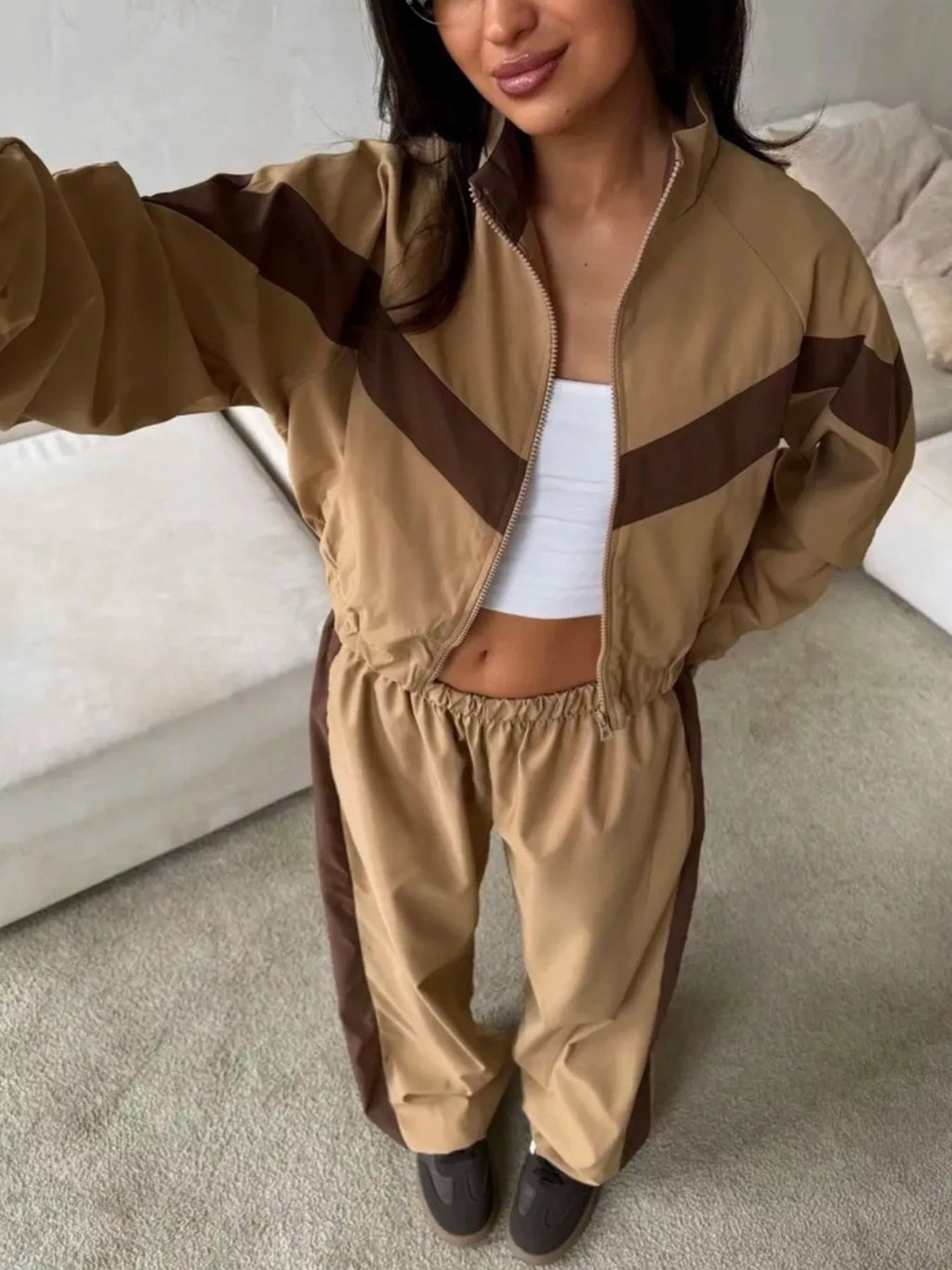 Block Zip Up Outerwear Pants Set (5)