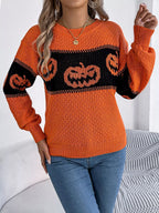 Halloween Pumpkin Pattern Round Neck Sweater (5)