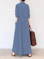 Full Size Button Front Long Sleeve Maxi Shirt Dress Plus (36)