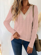 Eyelet V-neck Dropped Shoulder T-shirt (6)