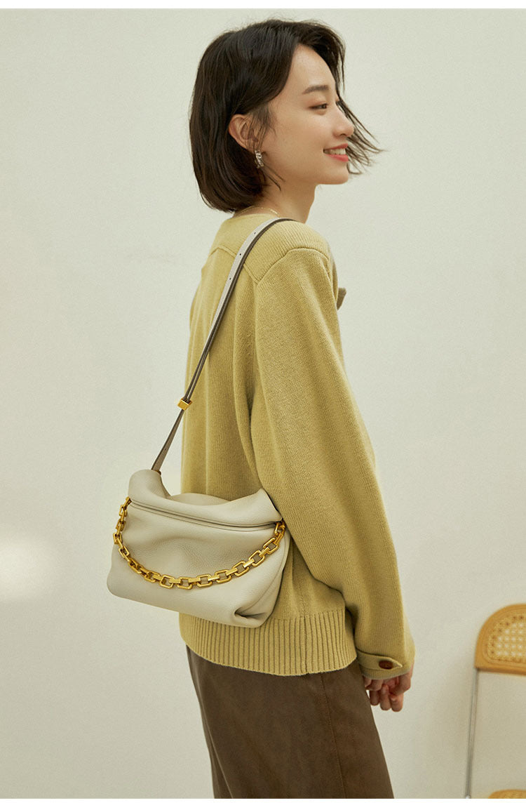 Leather Folds Clouds Bag Chain Shoulder Cowhide Crossbody photo 3