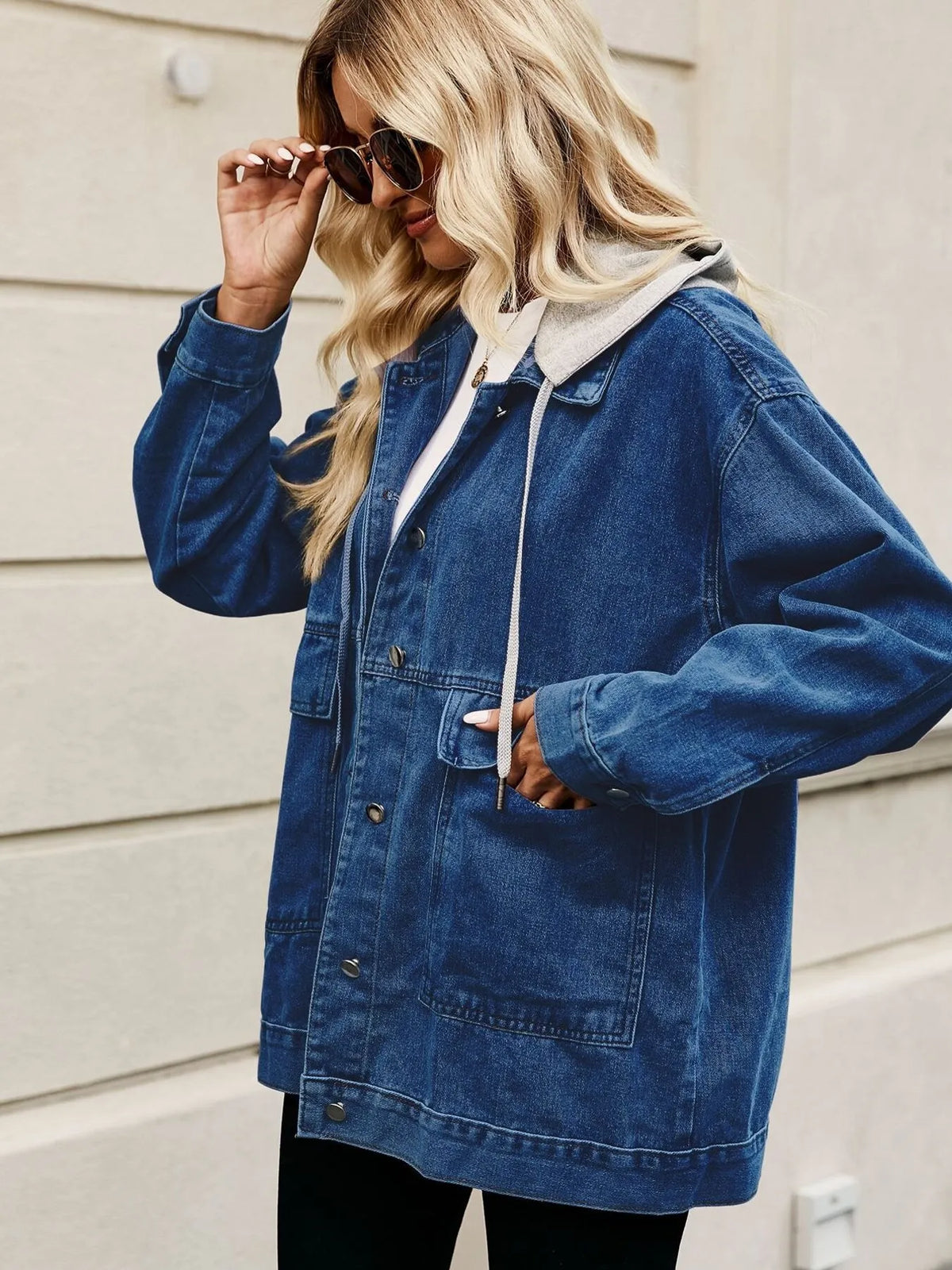 Oversized Button Up Denim Jacket Hood (23)
