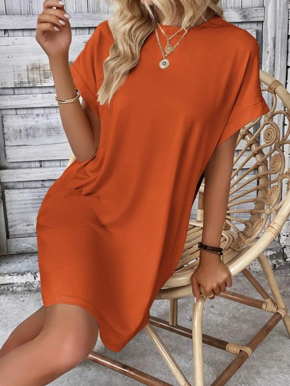 Pocketed Round Neck Short Sleeve Dress (20)