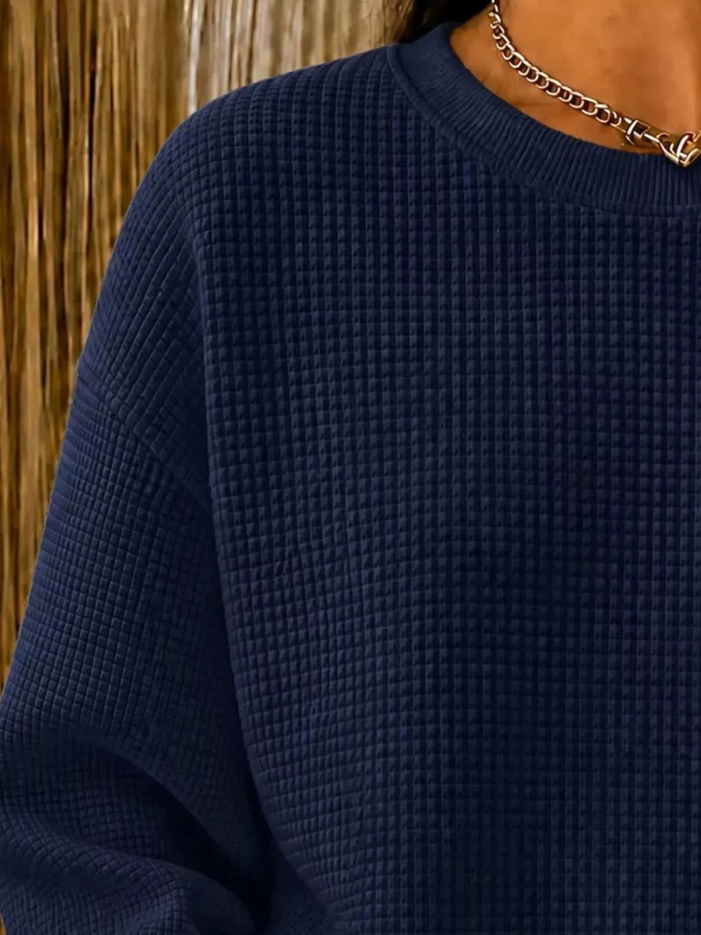 Full Size Waffle Knit Crewneck Sweatshirt Plus (18)